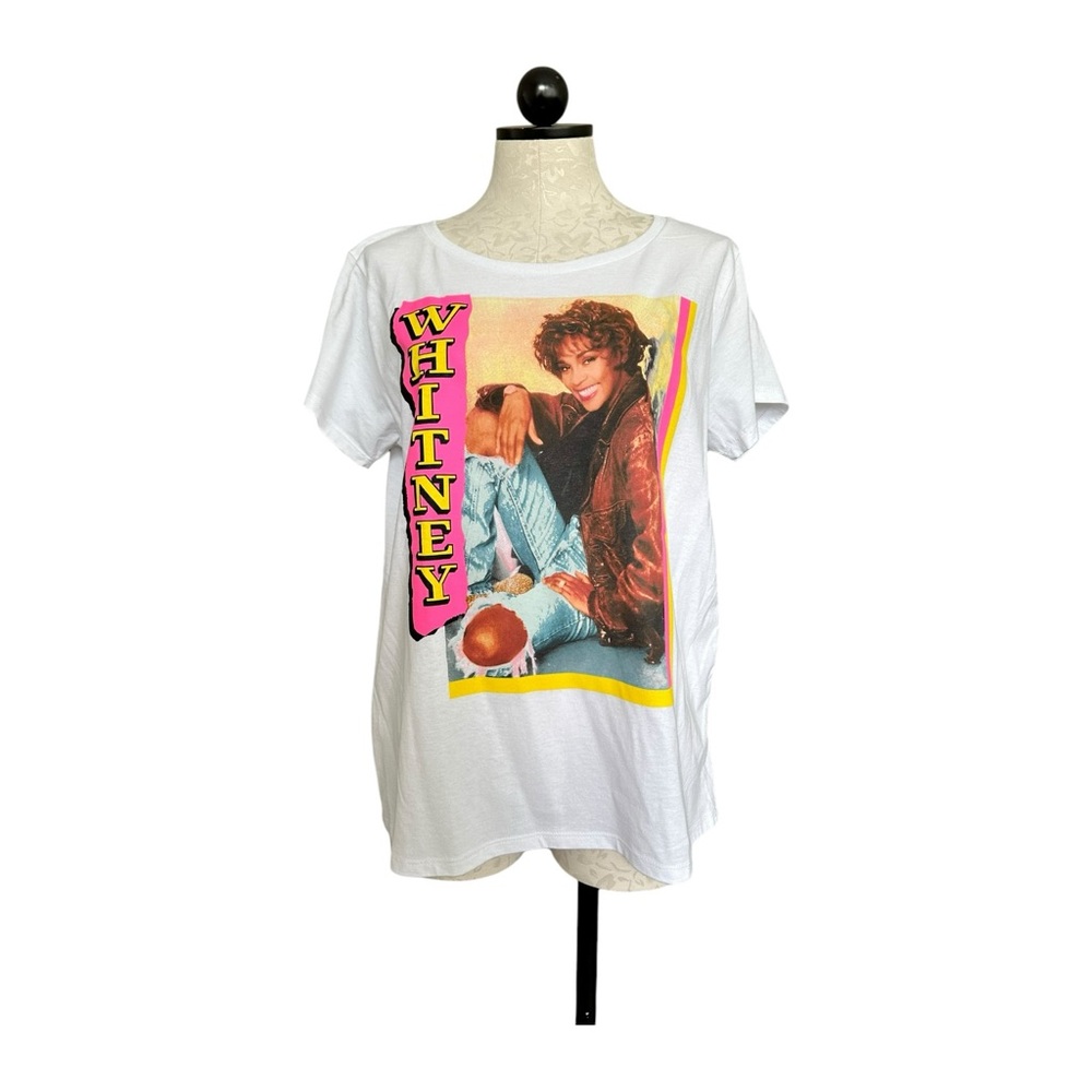 Whitney Houston Women's Retro T-Shirt Short Sleeve 80's & 90's White Size Large